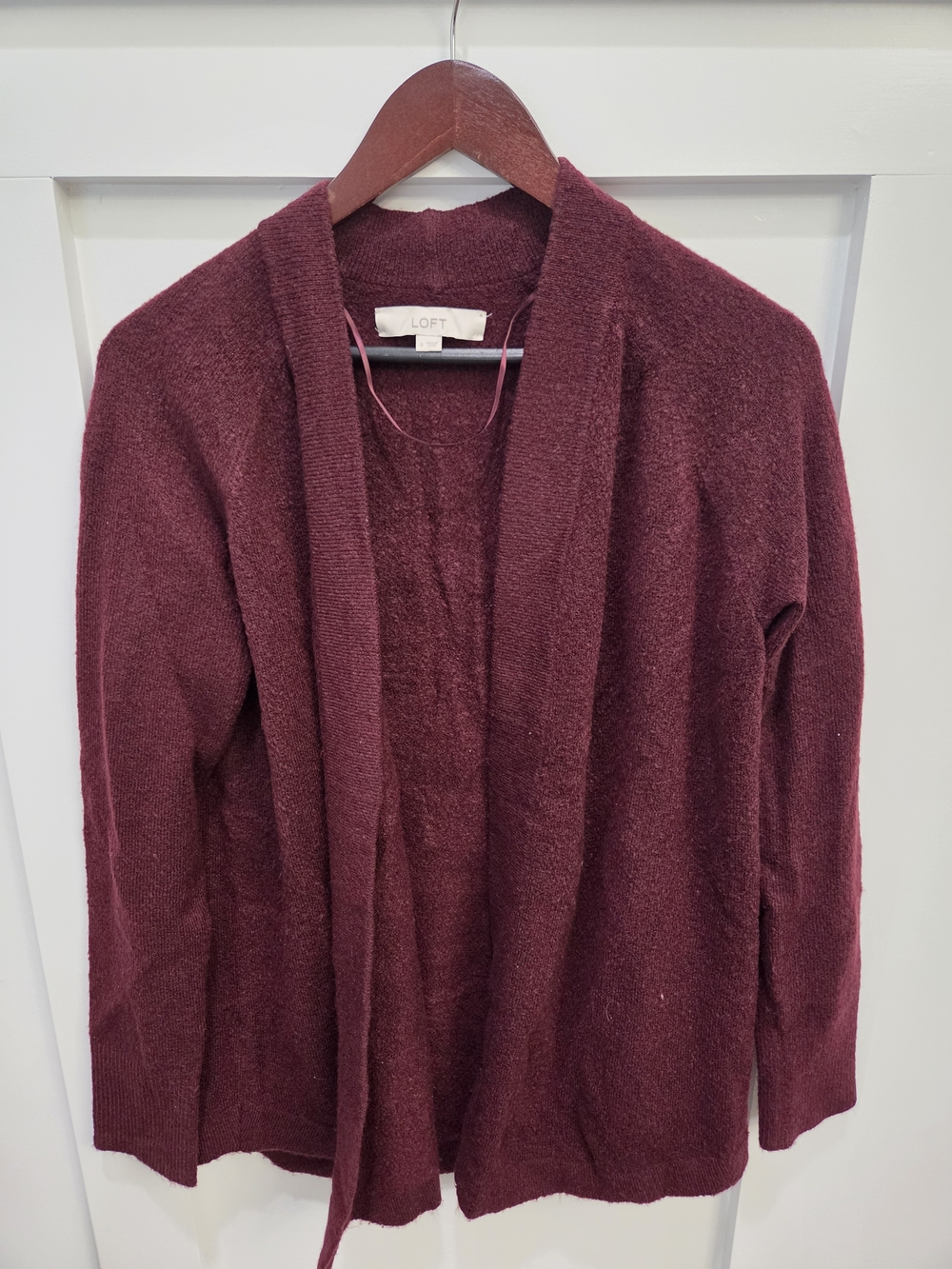 LOFT Open-Front Wine Red Cardigan